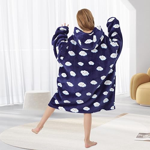 Miniatura 132 de Wearable Blanket Hoodie for Kids Oversized Sherpa Blanket Hoodie for Kids Boys Girls Teens 6-13YR,Navy Shark