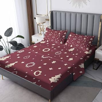 Christmas Tree Sheets King Size, Red Holiday Xmas Sheet Set, Christmas Bed Sheets - 12 Inch Deep Pocket, Ultra Soft Winkle Free Microfiber Bedding Sheets & Pillowcases 4 Piece