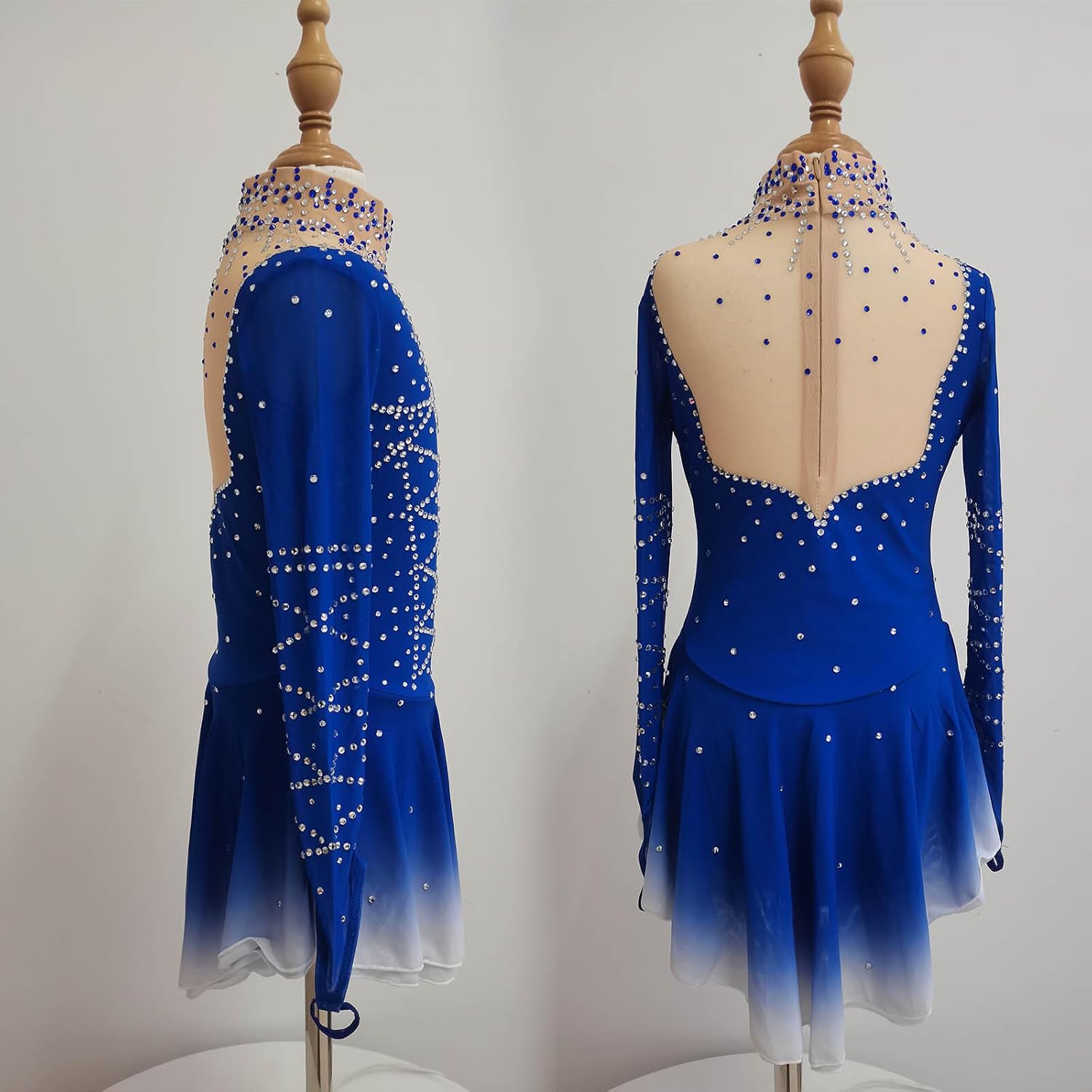 LIUHUO Ice Figure Skating Dress Women's Girls Competition Royal Blue | Long Sleeve,Comfort,Ventilate,Elastic,Support Customization,Shining Diamond,High Neck
