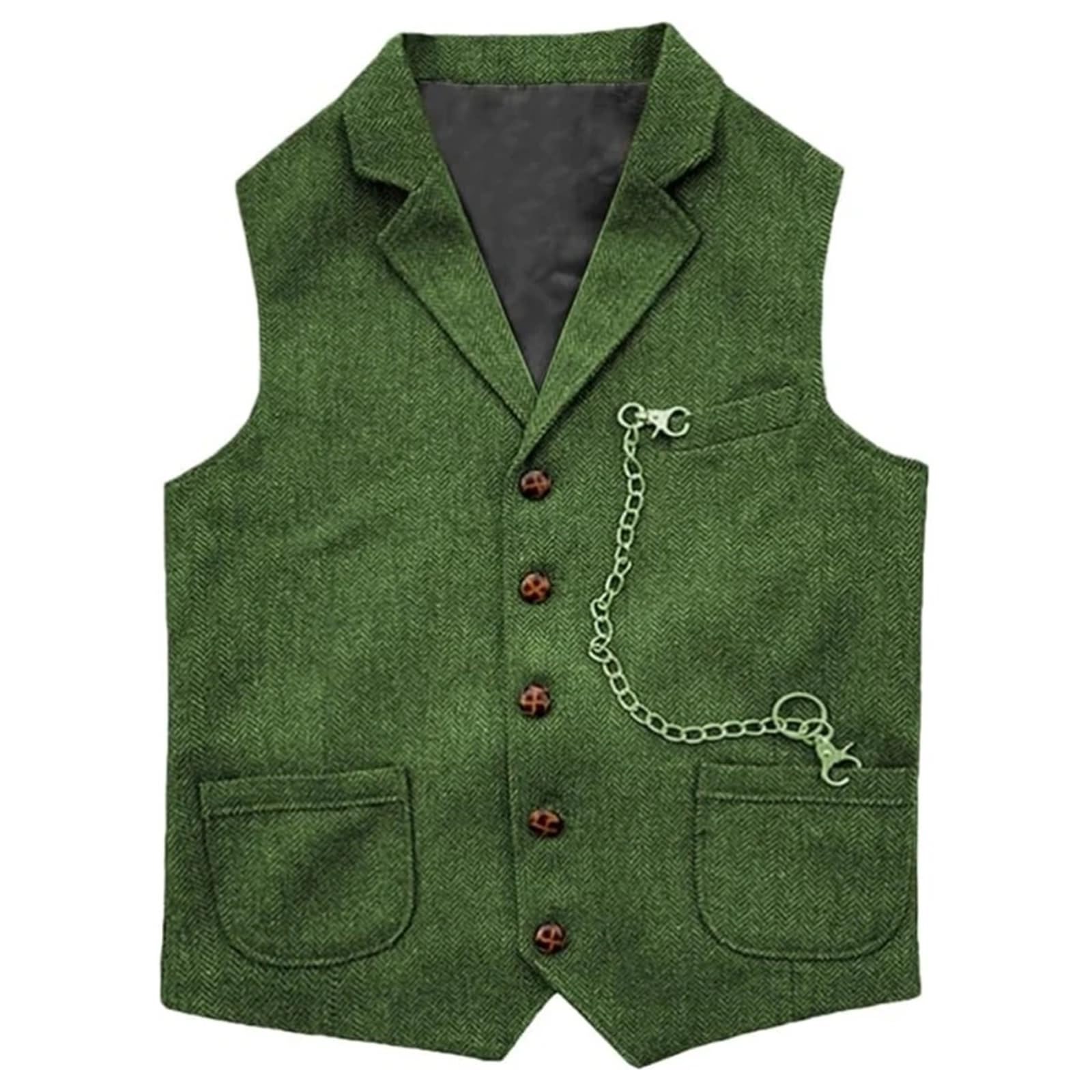 WDSBZNB Mens Waistcoat Men Vest Solid Color With Lapel Single Button Waistcoat(Green,XS)
