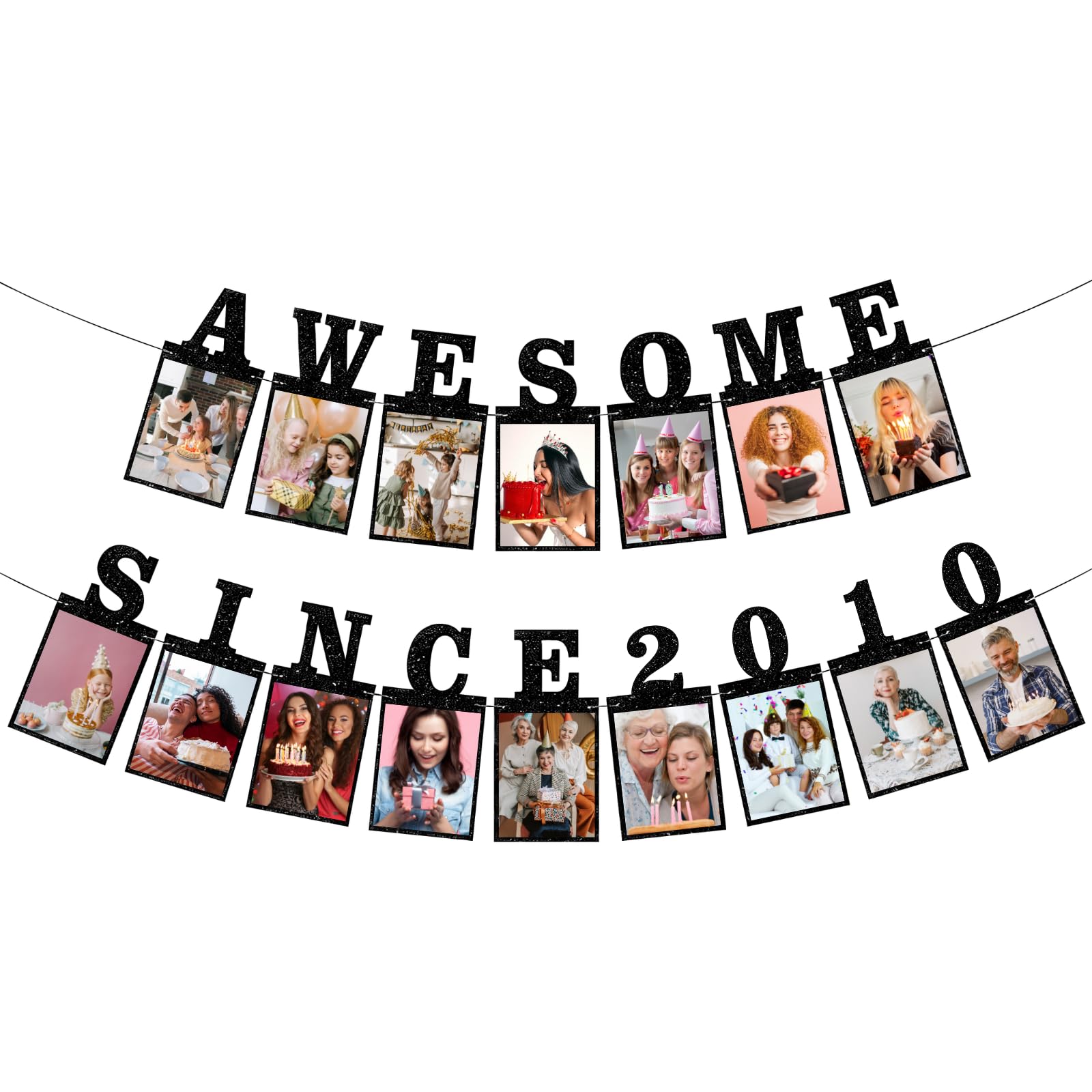 16th Birthday Photo Banner – Awesome Since 2010 Picture Banner, Black Glitter 4x6 Photo Display, 16th Birthday Party Decorations, Easy to Assemble (16th Birthday)