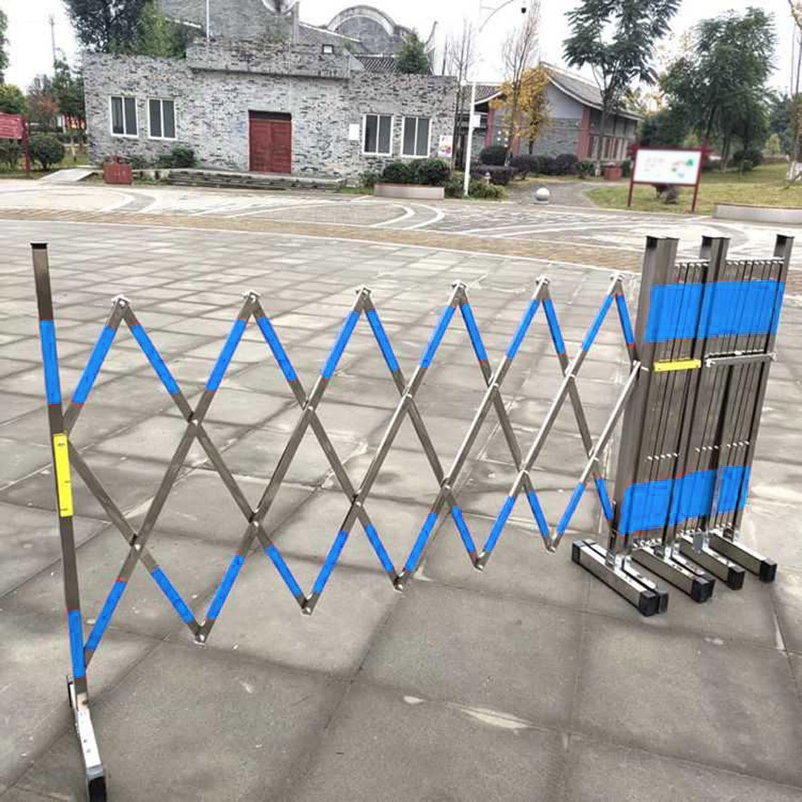 Puerta de barrera extensible ajustable, valla de seguridad de acero inoxidable, barrera de seguridad retráctil móvil para uso comercial, ideal para seguridad industrial y control de acceso