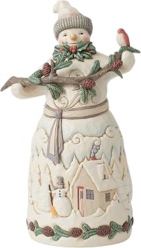 Enesco Jim Shore Heartwood Creek White Woodland Snowman with Pine Garland Figurine- Resin Hand Painted Crafted Collectible Decorative Figurines Christmas Home Decor Sculpture Statue Gift, 9.2 Inch