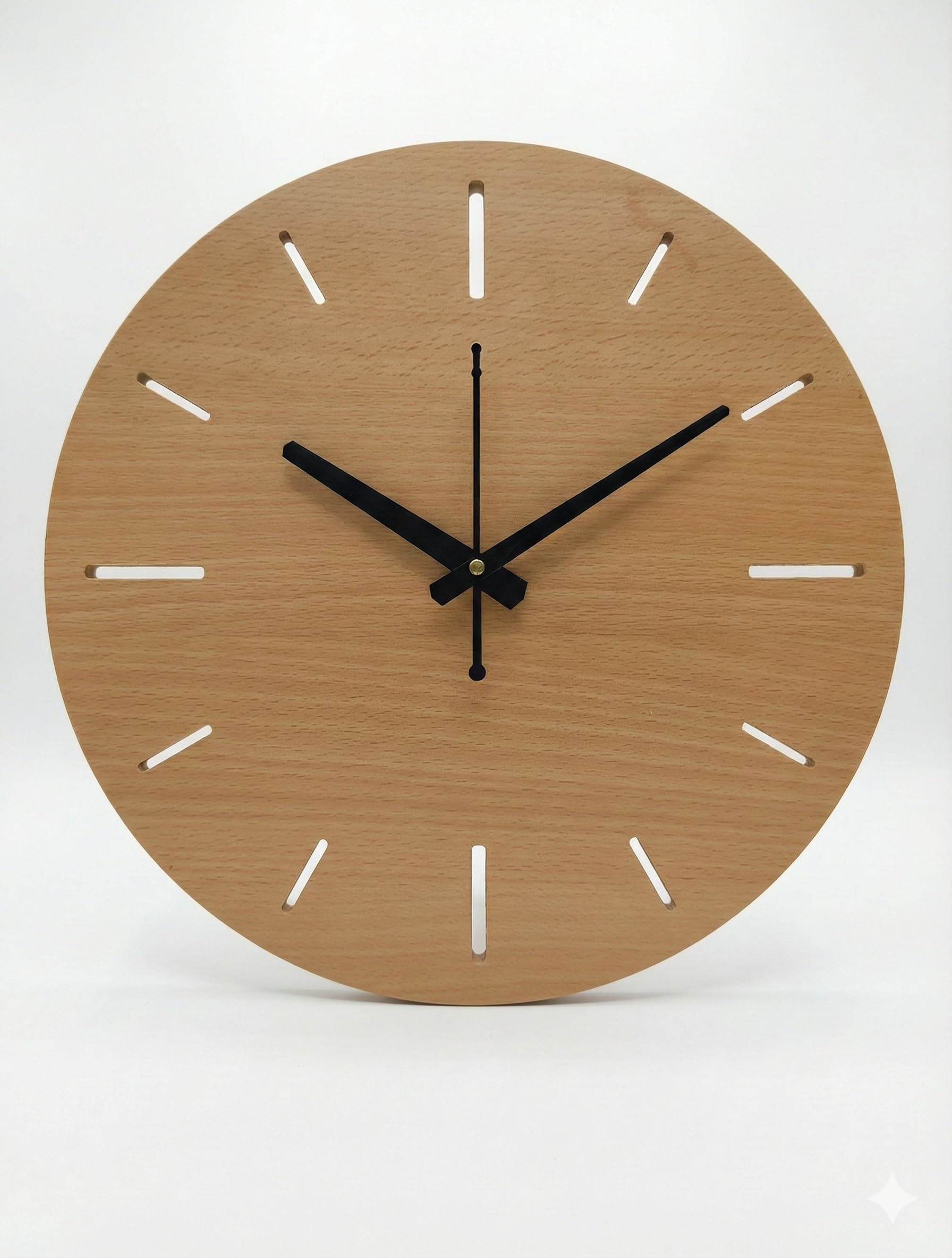 Minimal Wooden Wall Clock | Open Dial Design | Round Cut Markers | Laminated MDF Wood | Quartz Movement | Modern Home Decor-image-12