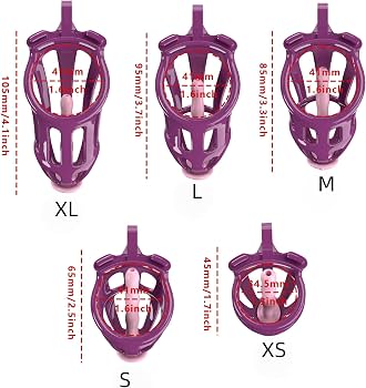 Purple Cobra Male Chastity Device Penis Cage Version 1.0 3D-Printed Feminine Penis Cage Includes 5 Sized Rings Breathable Lightweight Resin Material BDSM Bondage Toy (Purple, XS Size) (M) : Health &