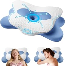 Double Height Memory Foam Neck Pillow, Ergonomic Orthopaedic Pillow for Neck and Shoulder Pain, Neck Support Pillow (Blue)