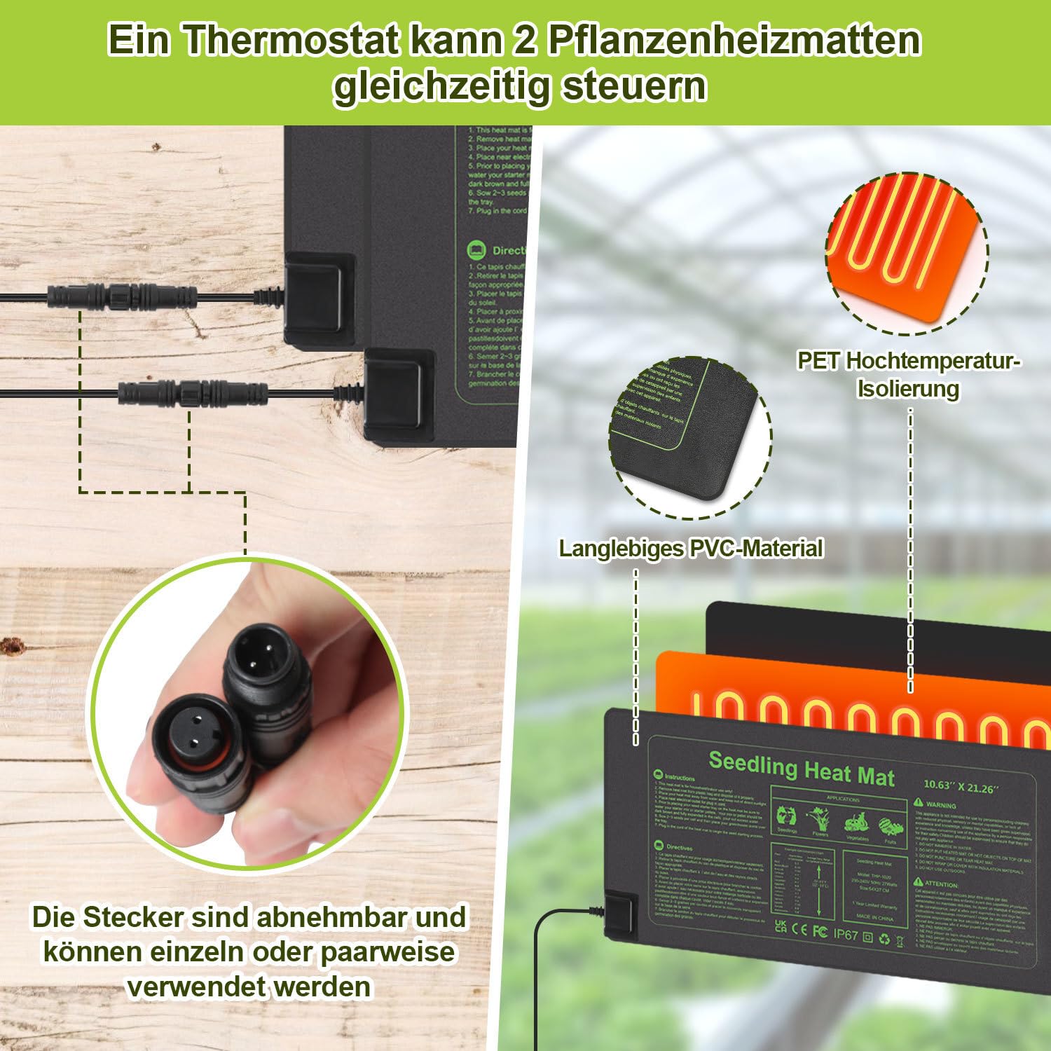 Mata grzewcza do roślin z termostatem, poduszka grzewcza 55 W, wodoszczelność IP67, mata termiczna z funkcją timera, mata termiczna do gadów, germinacja sadzonek (zestaw 2 szt., 55 x 27 cm)