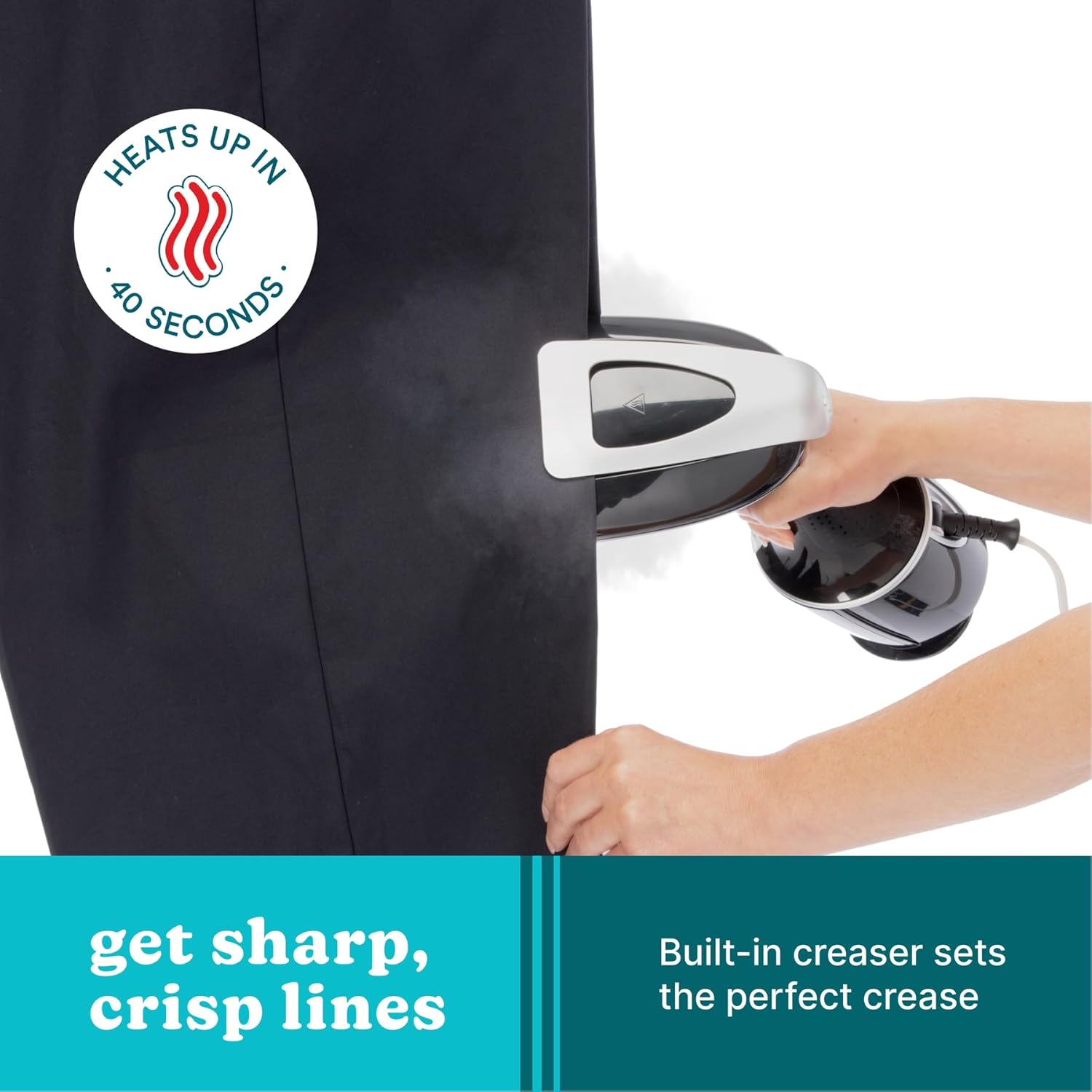 Homedics PerfectSteam Handheld Garment Steamer for Clothes, Sheets and Curtains - 1550 Watts Portable Garment Steamer, Fast Heat, Turbo Power, 15-Minute Continuous Steam, Built-In Crease Attachment