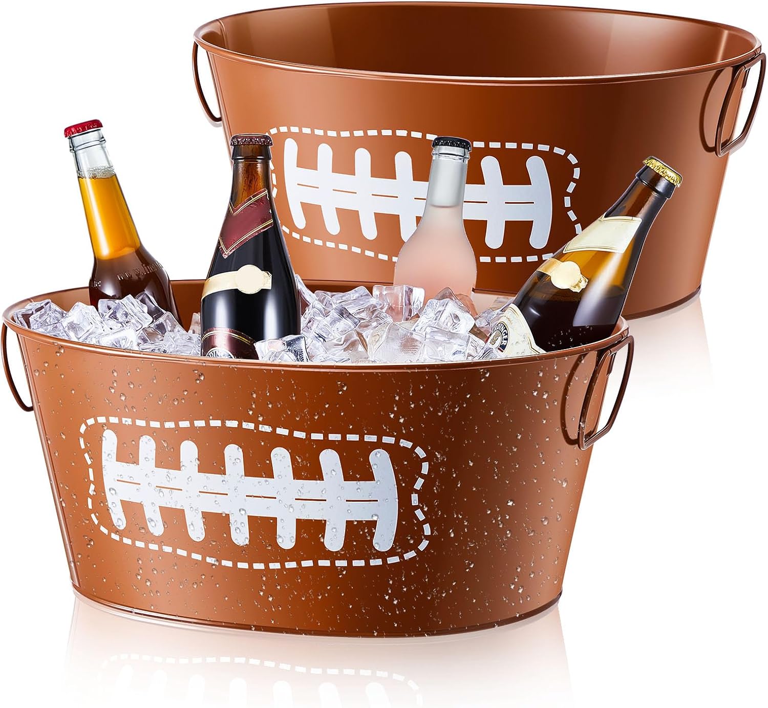Ctosree 2 Pcs 4 Gallon Football Galvanized Metal Ice Buckets Beverage Tubs Football Party Large Drink Tin Bins Beer Wine Champagne Cocktail Cooler for Game Bar Supplies(Classic)