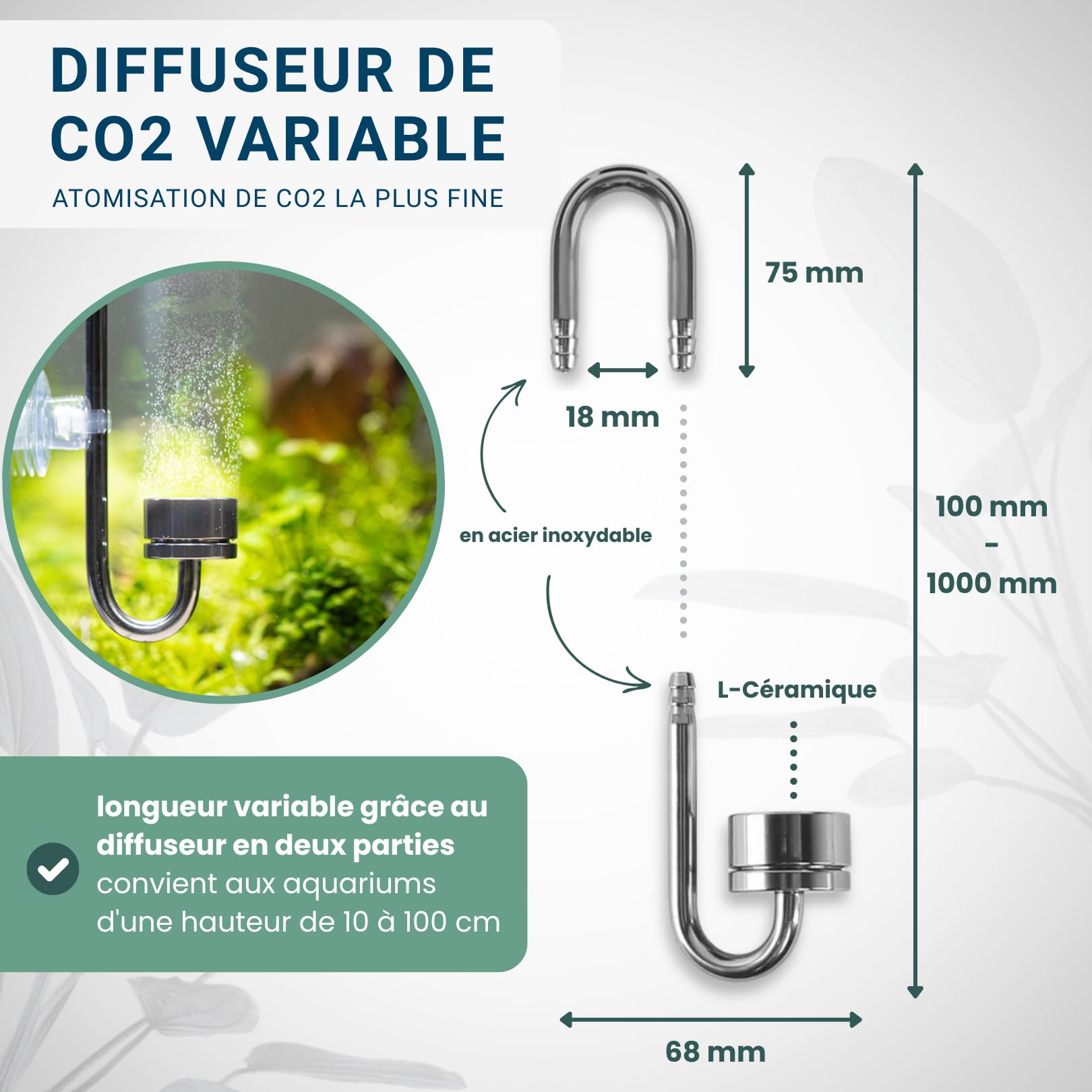 Q-Grow Kit Complet de système CO₂ pour Aquarium – Simple et Universel – INCL. diffuseur en Acier Inoxydable, Test Permanent, détendeur, Bouteille de CO₂ 425 g, Jusqu’à 1000 L