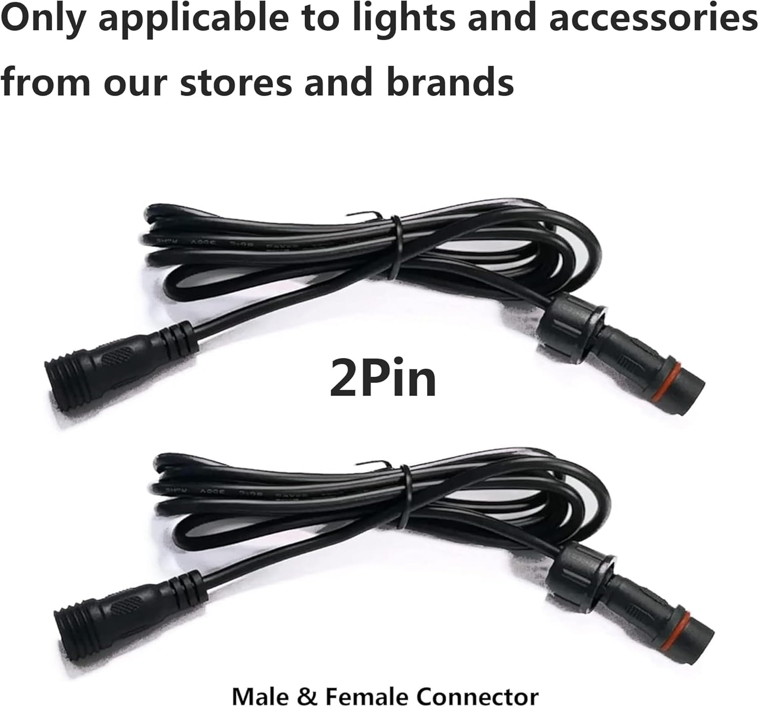 2Pcs 60in 2Pin Extension Cable Wire with Waterproof Male and Female Connectors at Both Ends for Single Color LED Wheel Ring Light Rock Light Boat Drain Plug Light