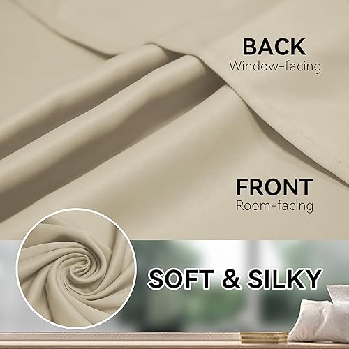 Miniatura 3 de Hascemon Cortinas opacas extralargas, para oscurecer la habitación, con ojales, para techo alto, para sala de estar y loft (1 panel, beige, 52 x 156