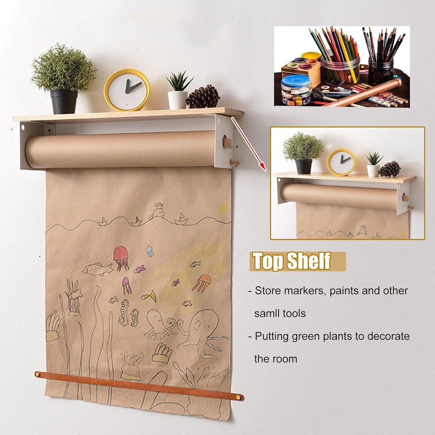 Distributeur De Rouleaux De Papier Kraft De 45 Cm À 66 Cm De Large avec Support Chevalet Et Étagère Supérieure. Largeur du Papier : 45 Cm.