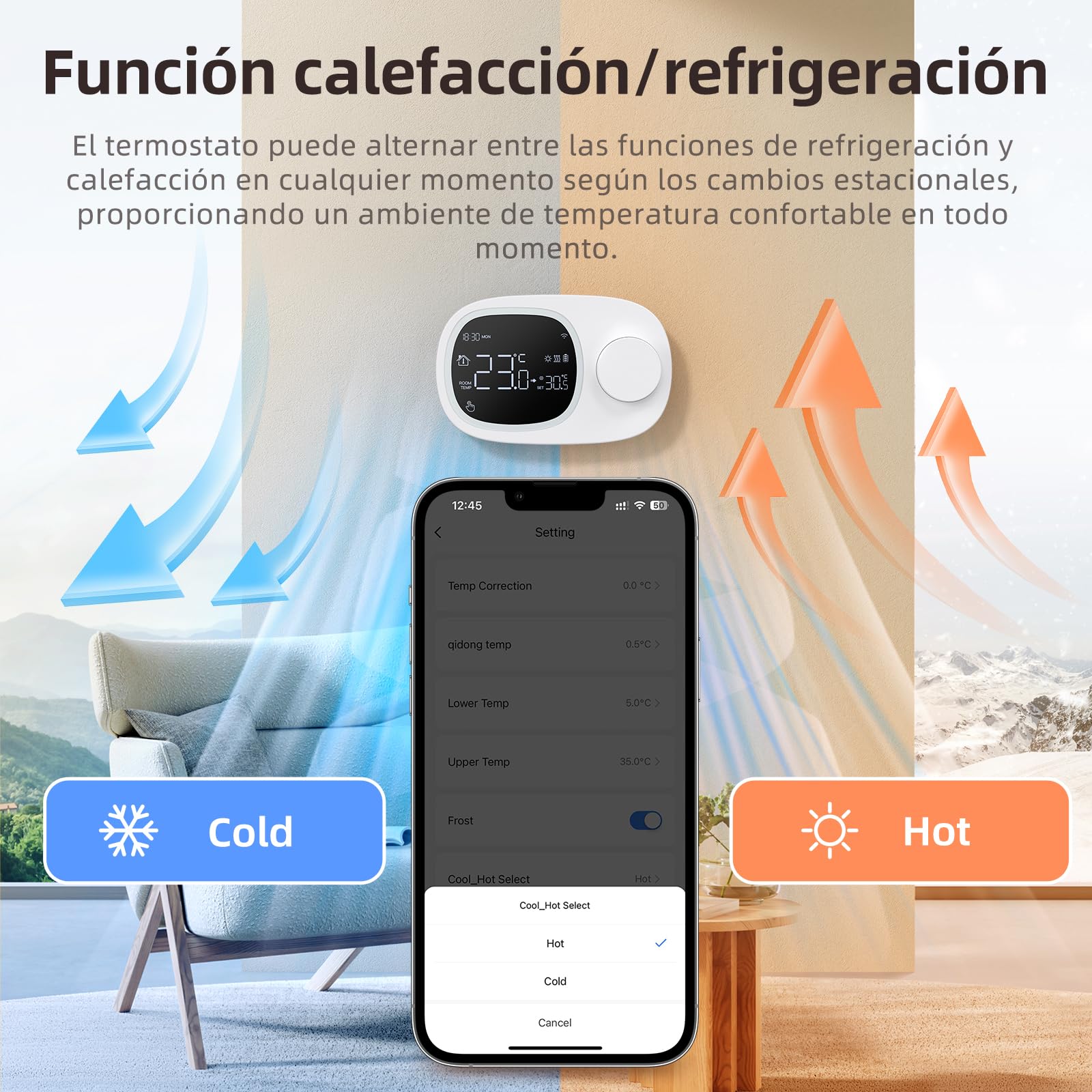 MIUCDA Termostato inteligente para calefacción y enfriamiento, termostato de pared, funciona con pilas, para montaje en superficie, termostato de calefacción WiFi para calderas de gas con error de voz