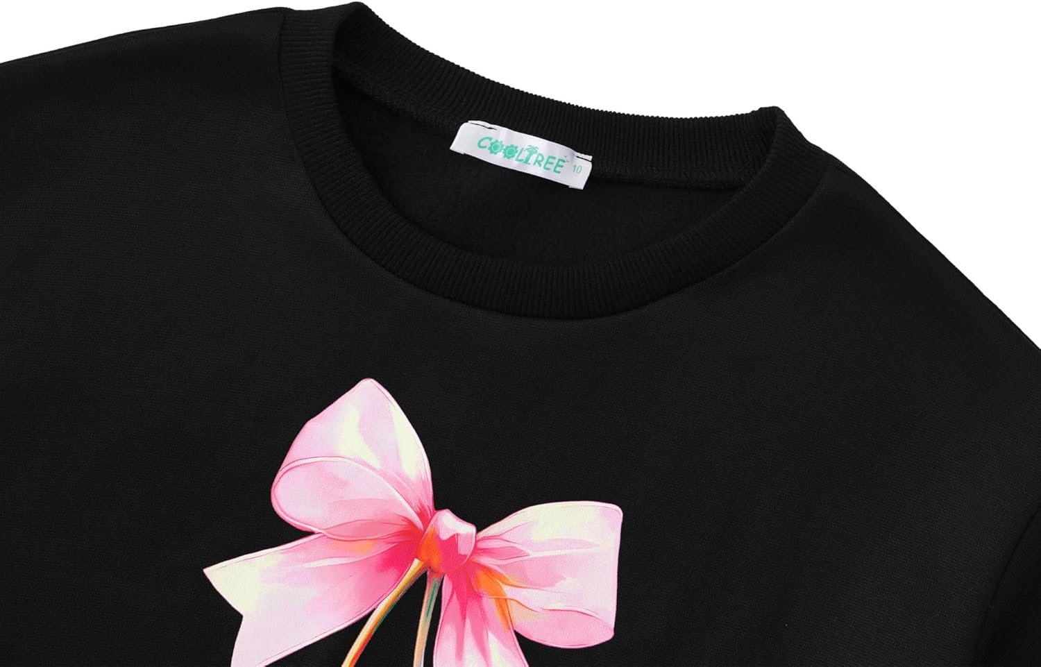 Girl's Sweatshirt - Cute Graphic/Bow Print Crewneck Fleece Drop Shoulder Pullover Tops Size 6-16 - Image 2