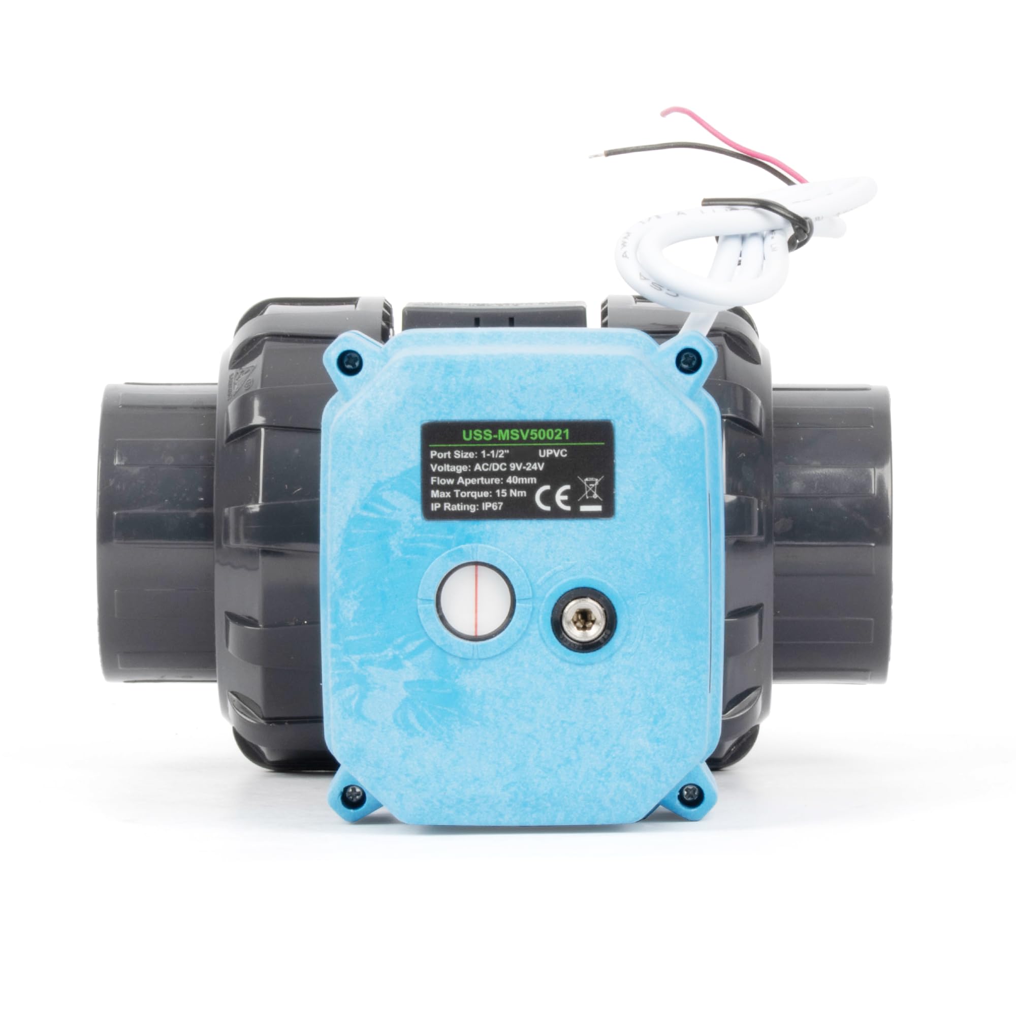 U.S. Solid Robinet à boisseau sphérique électrique UPVC 3,8 cm, filetage G, 9-24 V AC/DC, retour automatique à 2 fils, IP67, fermé sans courant avec réinitialisation manuelle pour systèmes d'eau et