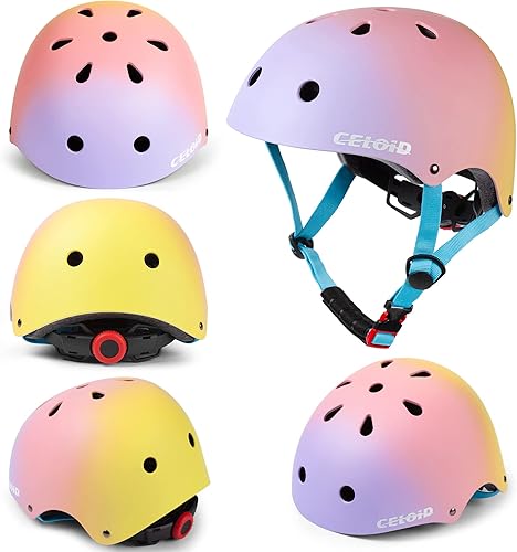 Miniatura 2 de CELOID Juego de almohadillas para casco de bicicleta, patinaje para niños, rodilleras y coderas, muñequeras para niños de 5-8-10-12-14-16 años para