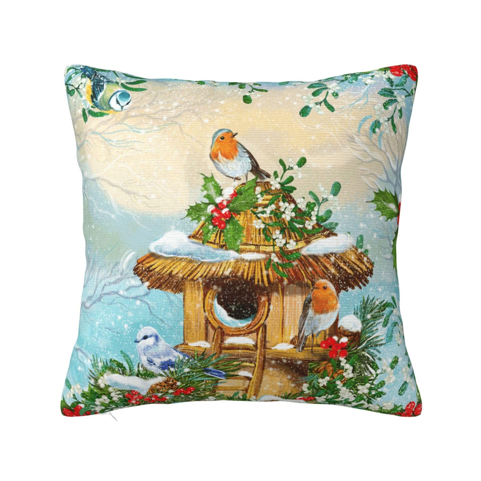 GAAFOSIPH Soft Christmas Cushion Covers Double Sided Snow Birds Decorative Throw Pillow Case 45x45 cm Pillowcases for Bed Sofa Farm Garden Home Decorations 18x18 inch