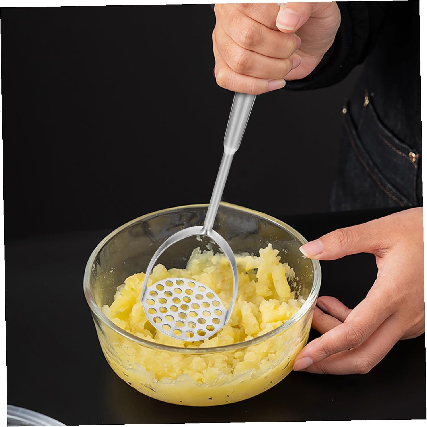 GARVALON Manual Potato Masher and Vegetable Masher Stainless Steel with Long Handle Kitchen Crusher for Home Cooking and Food Preparation