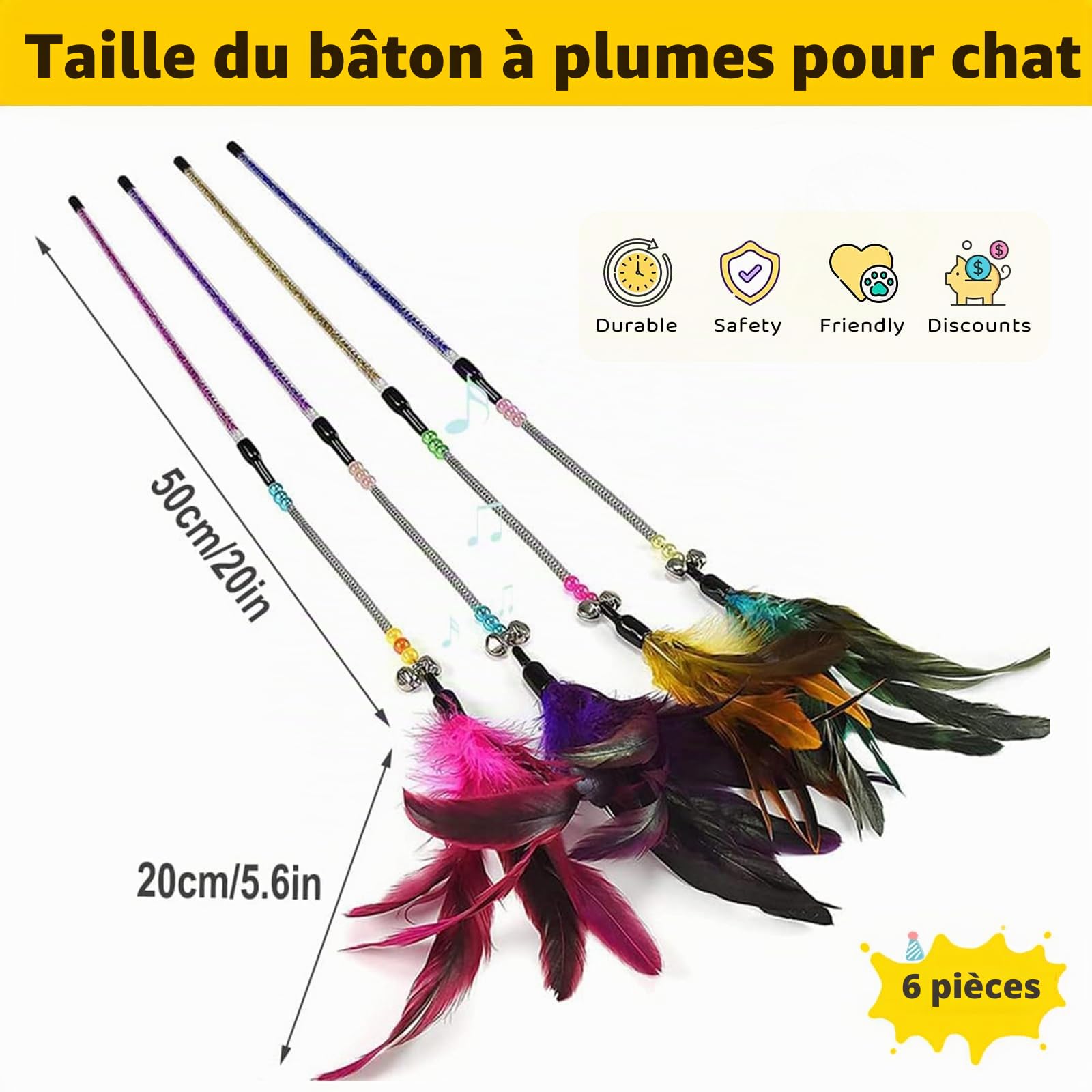 AIDIYA Jouets pour Chat avec Plumes et Baguette pour Chat Jouet en Forme de Plume pour Chat (Lot de 6)