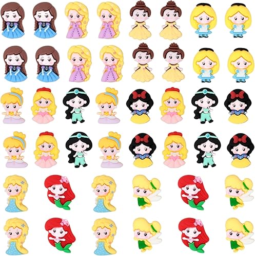 Honbay 44 dijes de resina con parte trasera plana de princesas de dibujos animados, lindos encantos de limo para niñas, adornos de resina de sirena,