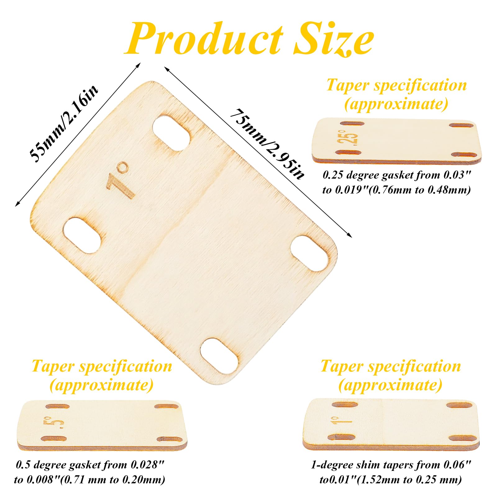 Guitar Neck Shims, 3PCS 0.25, 0.5 and 1 Degree Guitar Neck Plate Tool Solid Wood Guitar Neck Shim Protection for Guitar Bass Bolt-on Neck Repairment, 3 x 2inch Wood