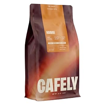 Cafely HaNoi - 100% Robusta Whole Bean Vietnamese Coffee Dark Roast, High Caffeine Bold & Punchy, Thick Crema, Low Acid, Single Origin, Direct Trade, For Espresso, Phin, French Press, 12 oz