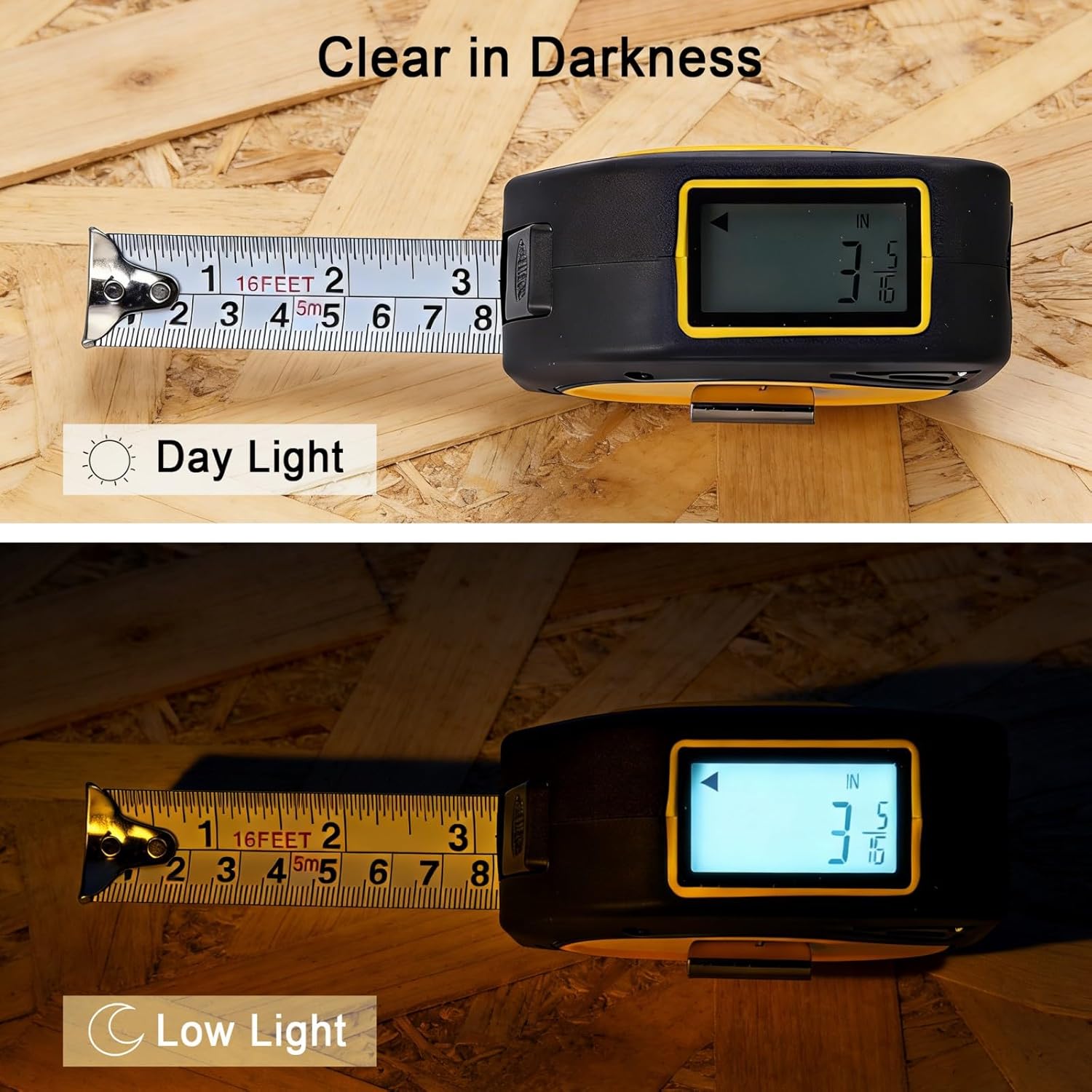 TLW Digital Tape Measure 16ft/5m, 25mm Wide Blade Retractable Measuring Tape with Easy Read LCD Screen, 9 Data Memory, 2-in-1 Auto Lock Metric and Imperial Units