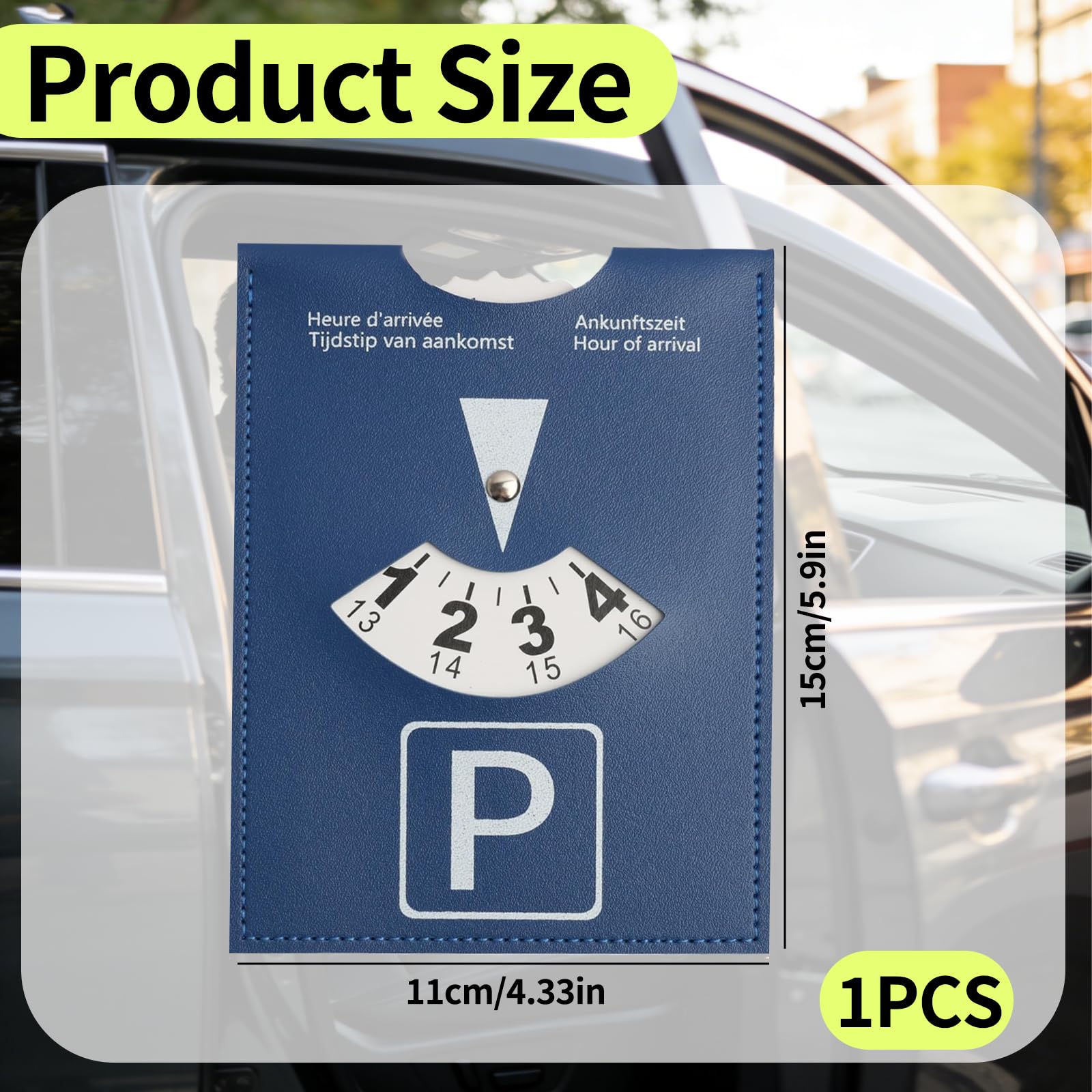 Disco horario Europeo para estacionamiento 1 Unidad Grande 10x13 cm Color Azul en Cuero sintético Suave para Coche Moto y Autocaravana Uso Urbano y Viajes