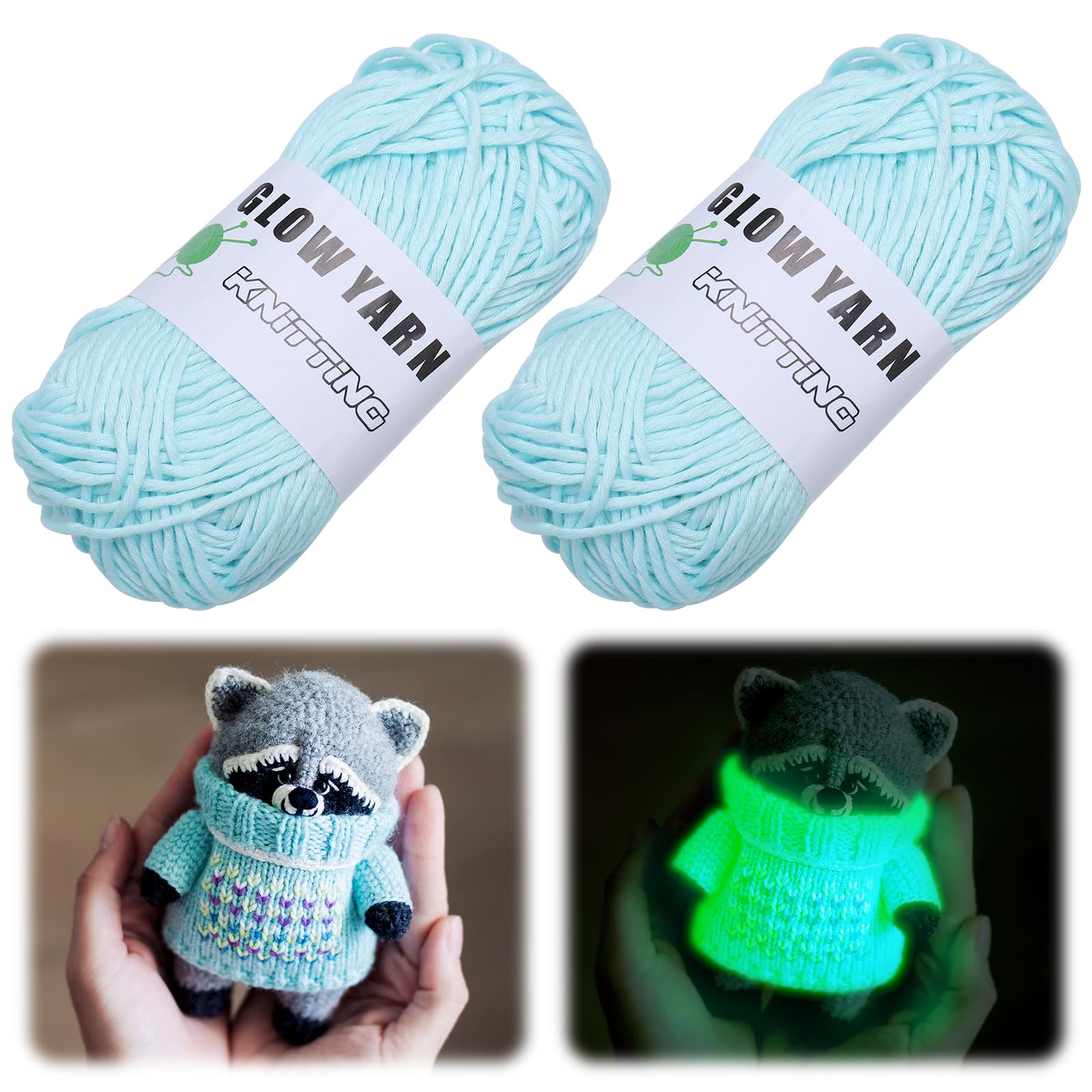 Kssvzz2Pcs Luminous Yarn, Glow in The Dark Yarn, Crochet Yarn, Polyester Knitting Yarn for Crochet, DIY Handcraft Yarn for Christmas Carpet Sweater Hat Scarf Gloves (Blue)