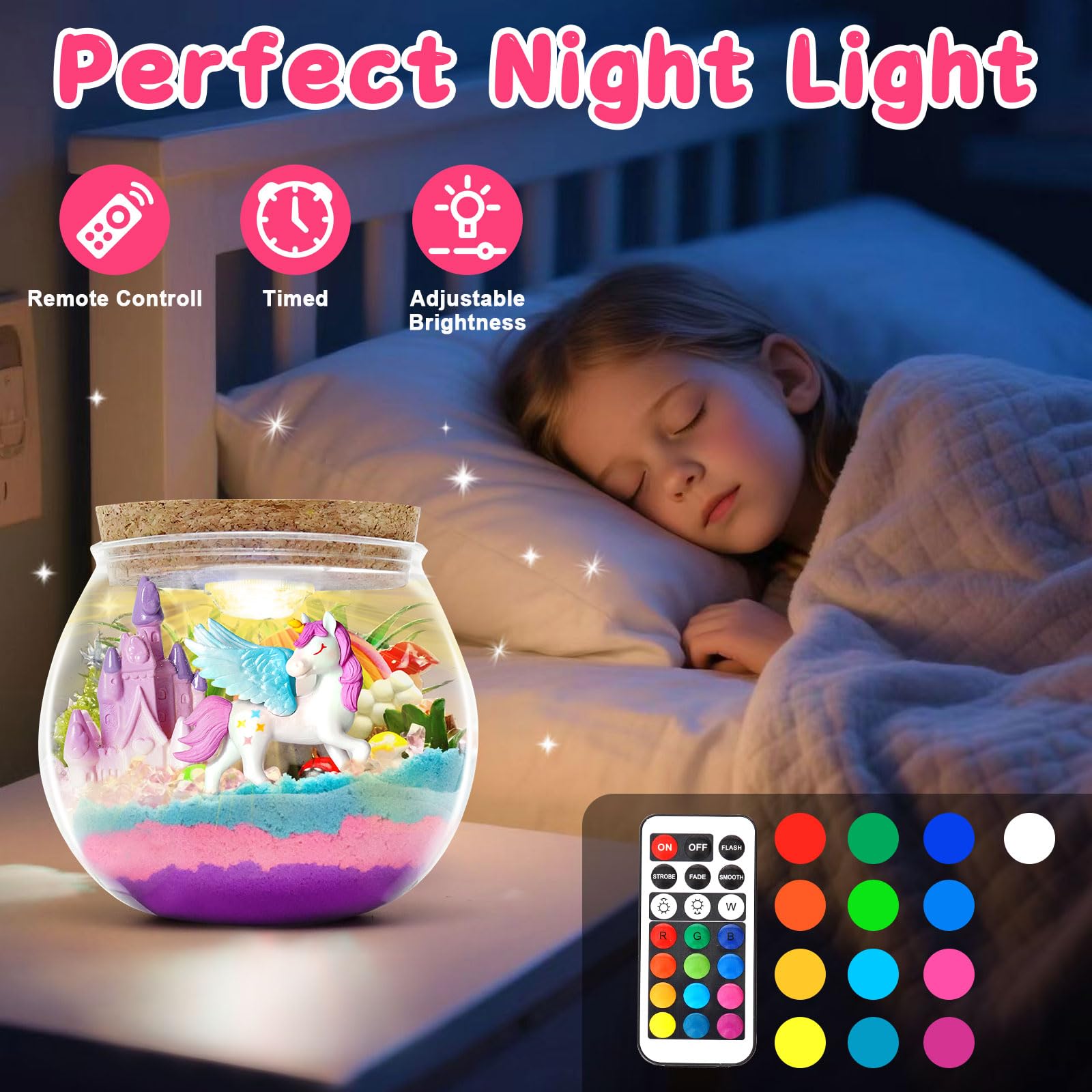 SLDALES DIY Cadeaux Licorne pour Filles,Kit Terrarium Veilleuse avec Jardin des Plantes Licorne Jouets pour 3 4 5 6 7 8+ Ans Enfants