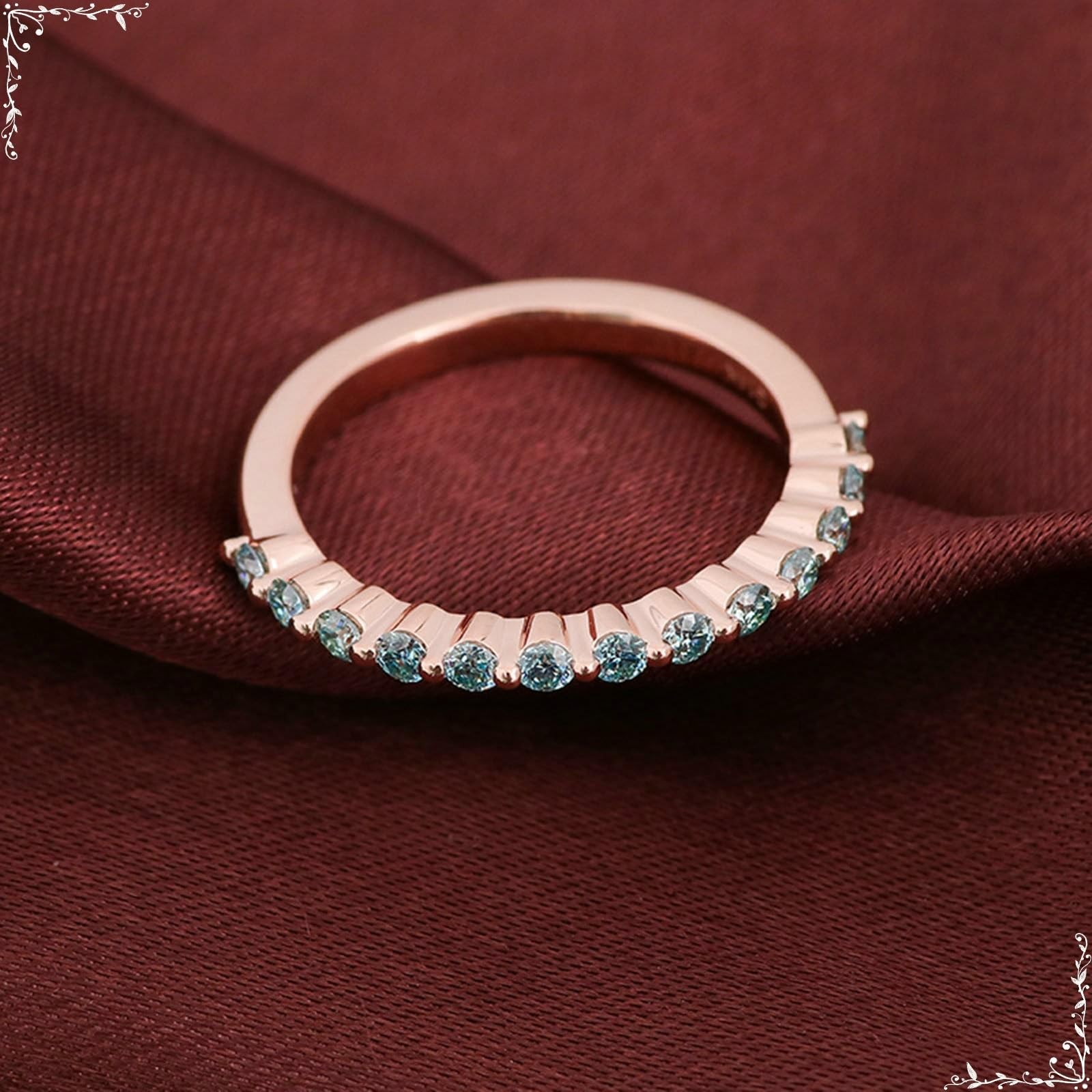 Anillos de pareja de oro rosa de 14/9/18 quilates Sin piedras preciosas, anillos de boda con verde azulado, anillos redondos de moissanite mujeres