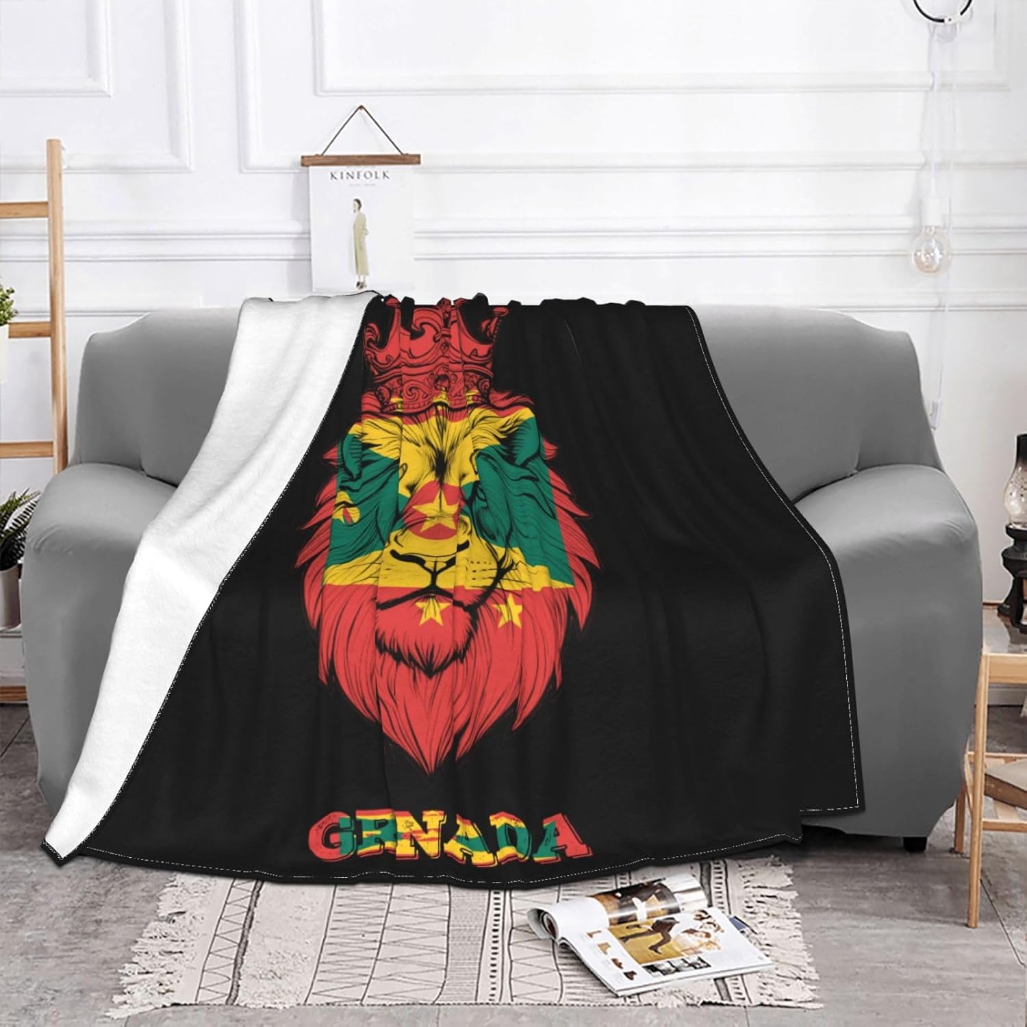 Grenada Grenadians Flag Lion Pattern Fleece Blanket Throw Blanket Flannel Fleece Warm Soft Bed Blanket for Sofa Couch Gifts for Women Men 50"X40"