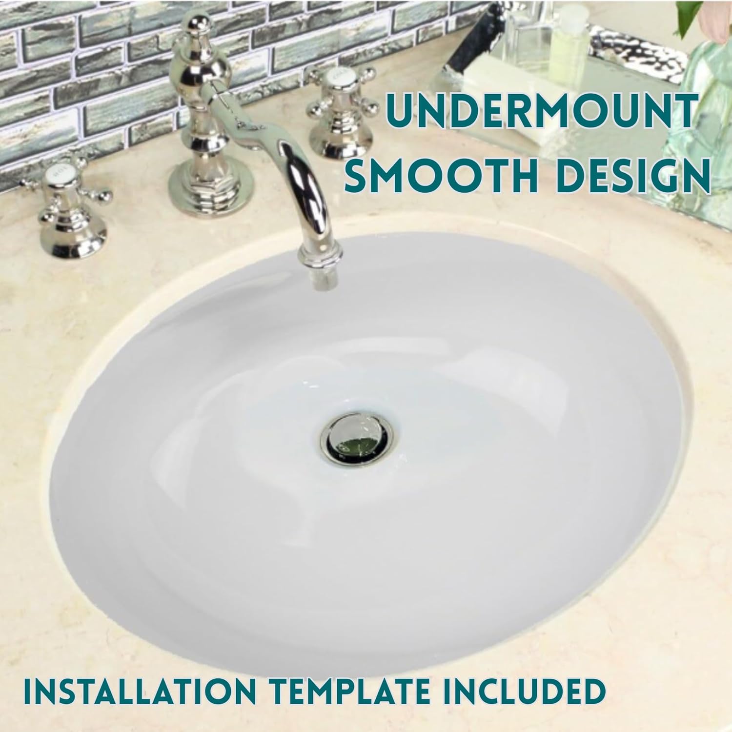 Undermount Bathroom Sink – White Oval Small 15"x12" Interior Bowl Sink with Overflow for Vanity – Porcelain Enamel Glaze Ceramic, Template Included HP-1512W