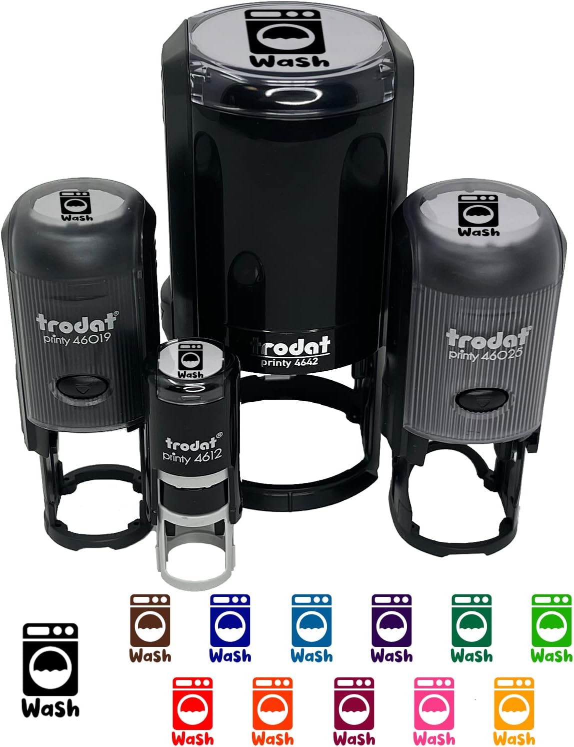 Laundry Wash Washing Machine Self-Inking Rubber Stamp Ink Stamper for Stamping Crafting Planners - 1-1/2 Inch Large - Red Ink