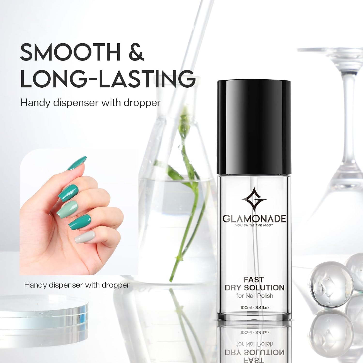 Glamonade Fast Dry Solution for Nail Polish Smoothness Air Dry Long-Lasting