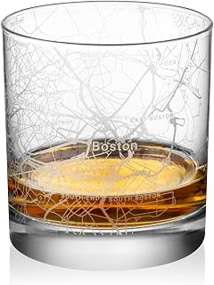 Rocks Whiskey Old Fashioned 11oz Glass Urban City Map Boston Massachusetts