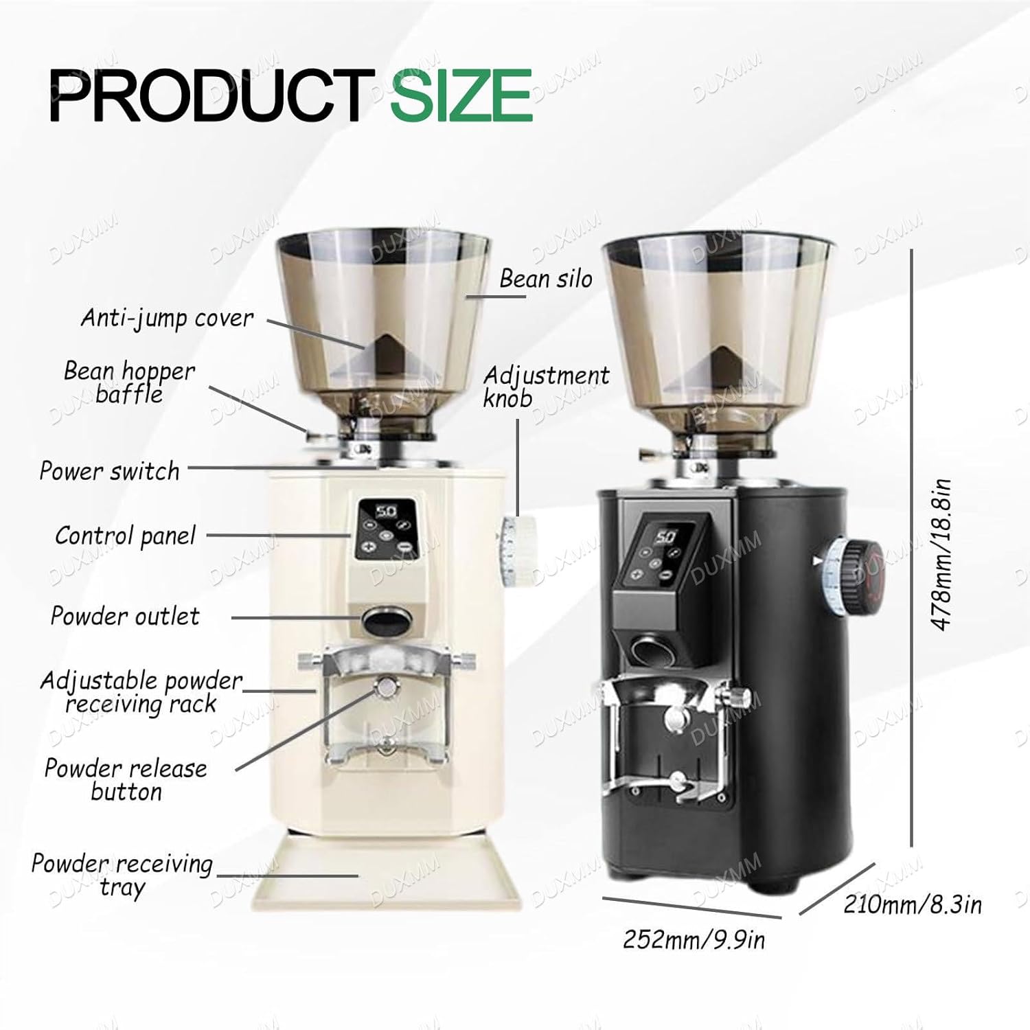Coffee Bean Grinder,Touch Control Espresso Machine,64mm Flat Burrs,453 g Capacity,2800Rpm Automatic Coffee Bean Grinding Device,9 Thickness Adjustment,for Cafés Restaurants Black