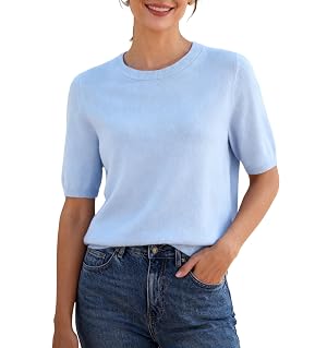 Betusline Womens Wool Blend Short Sleeve Sweater Soft Crew Neck Pullover Knit Top Lightweight Casual Sweater for Women