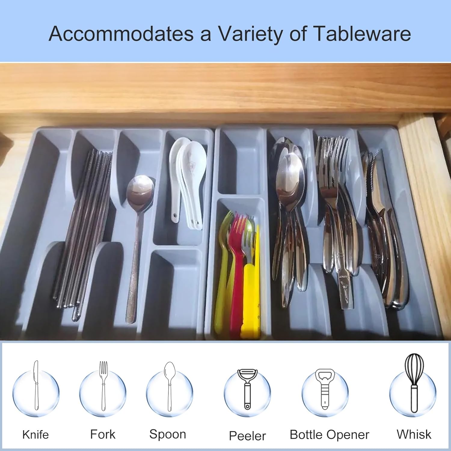 Cutlery Tray for Drawer, Cutlery Holder Kitchen Drawer with 5 Compartments, Plastic Cutlery Holder Drawer, 31 x 26 cm, Kitchen Drawer Organizer for Spoons, Forks and Knives
