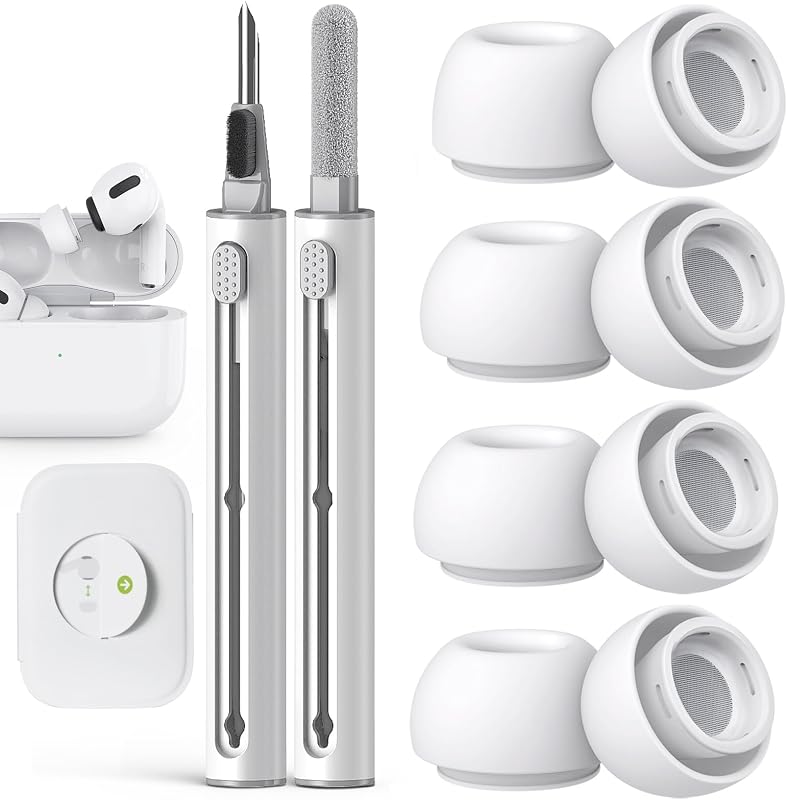 Pohgelan for AirPods Pro 2nd/1st Replacement Ear Tips (XS/S/M/L)-Whiite | Silicone,with Noise Reduction Hole & Built-in dust Guard Screen,for USB-C Charging Case with Cleaner kit -4 Sizes