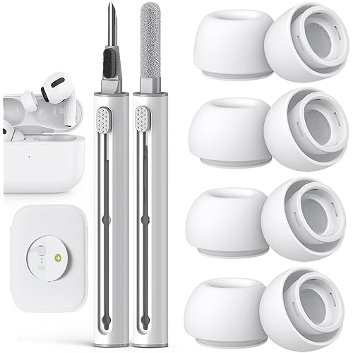 Pohgelan Compatible with AirPods Pro 2nd/1st Generation Replacement Ear Tips,with Noise Reduction Hole & Built-in dust Guard Screen,for USB-C Charging Case with Cleaner kit -4 Sizes (XS/S/M/L)-Whiite