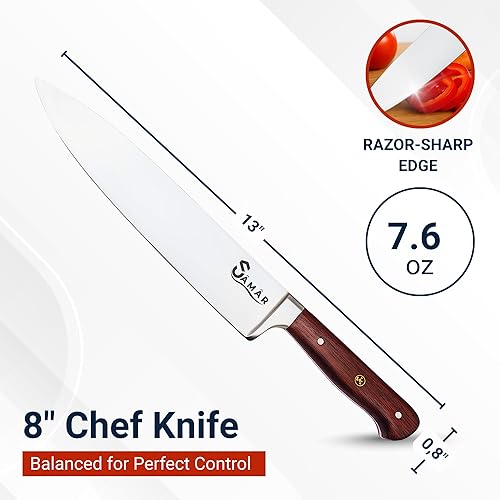 Miniatura 2 de Cuchillo de chef de 8 pulgadas  Cuchillo de chef profesional de acero inoxidable con mango de wengué de madera africana y pasador de mosaico