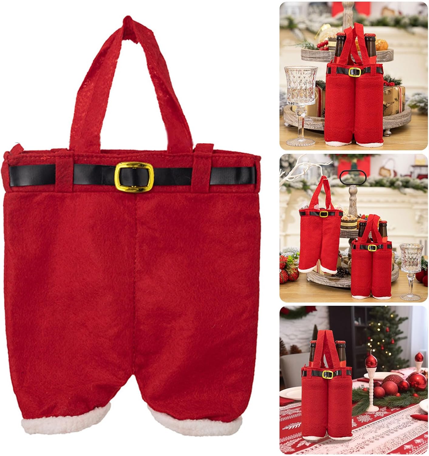 Xanorrg Christmas Stocking Fabric Bags Candy Pouches Efficient Bottle Covers for Holiday Party Decorations Santa Pants Wine Bottle Holders image 2