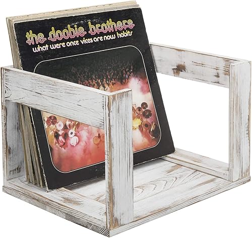 MyGift Caja de almacenamiento de discos de vinilo de madera maciza lavada de color blanco desgastado de 14 pulgadas, caja organizadora de madera, disponible en Yaxa Colombia