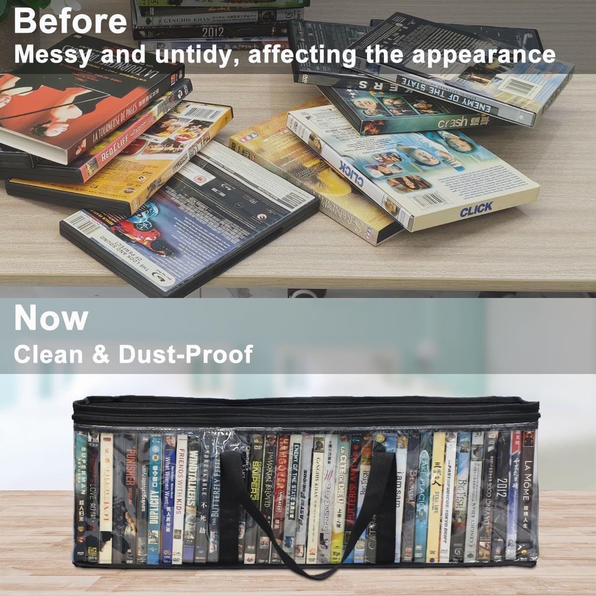 CD DVD Storage Bags 6-Pack, Clear Blu-ray Case Holder with Zipper & Handles | Holds 56 Blu-ray, 40 DVD, 96 CD Cases per Bag | Media & Video Game Storage Organizer for Movies - Image 8