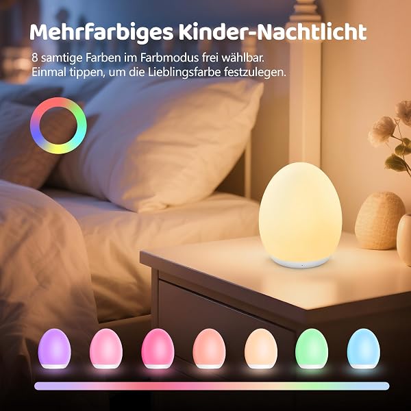MediAcous Nachtlicht, Nachtlampe, Nachtlicht Kinder/Baby Mit 8 Farbe & Stilllicht Dimmbar, USB LED Nachtlicht Mit 1H Timer & Touch, Dekoration Für Baby- & kleinkinderzimmer Night Light (Weiß) - 2