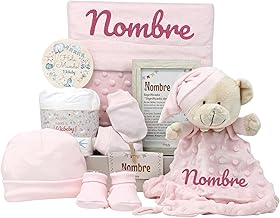 Personalized Baby Girl Layer: Coral Blanket, Dou Dou Bear, First Place Set, Cake Nappies Pingo, Name Frame, Pink, 7 Units, Microfiber