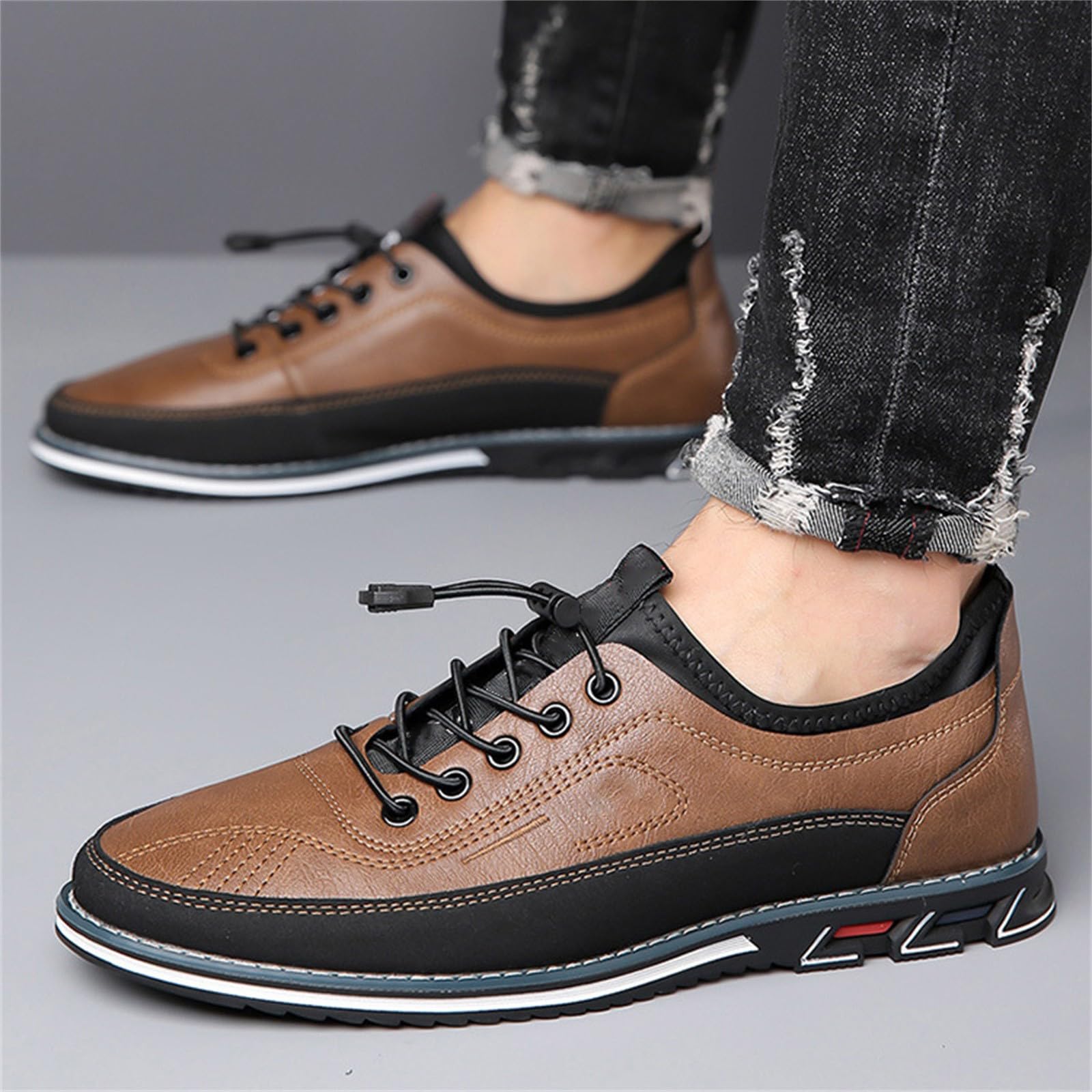 Scarpe da uomo in pelle casual con lacci elastici a chiusura rapida, bianco