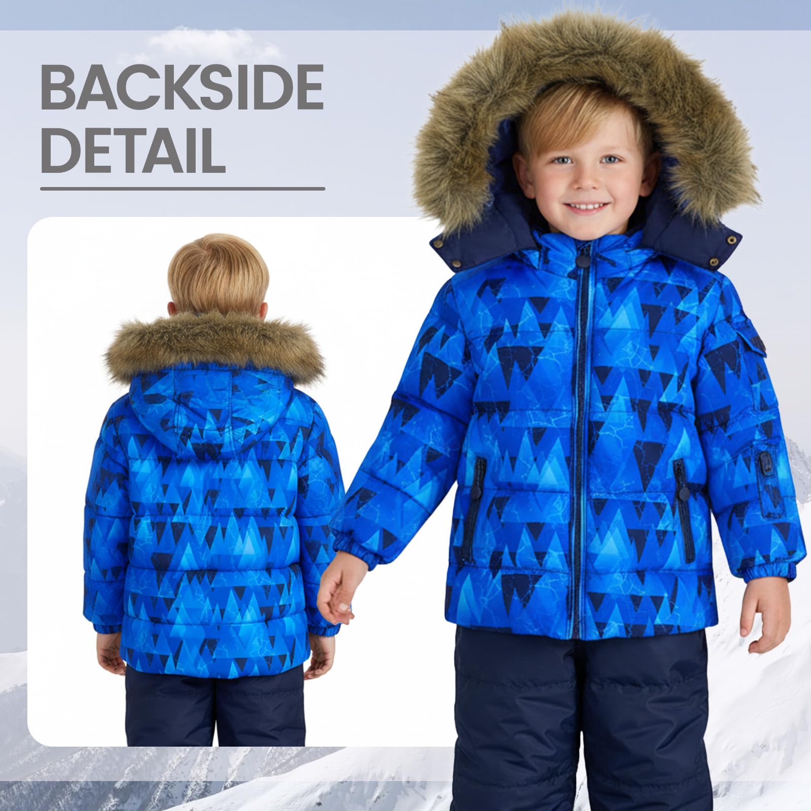 Ensemble de combinaison de neige pour bébé fille, 2 pièces - Veste doudoune légère en duvet et pantalon à bavoir en neige, tenue d'hiver de 18 mois à 7 ans, bleu marine, 6-7 ans